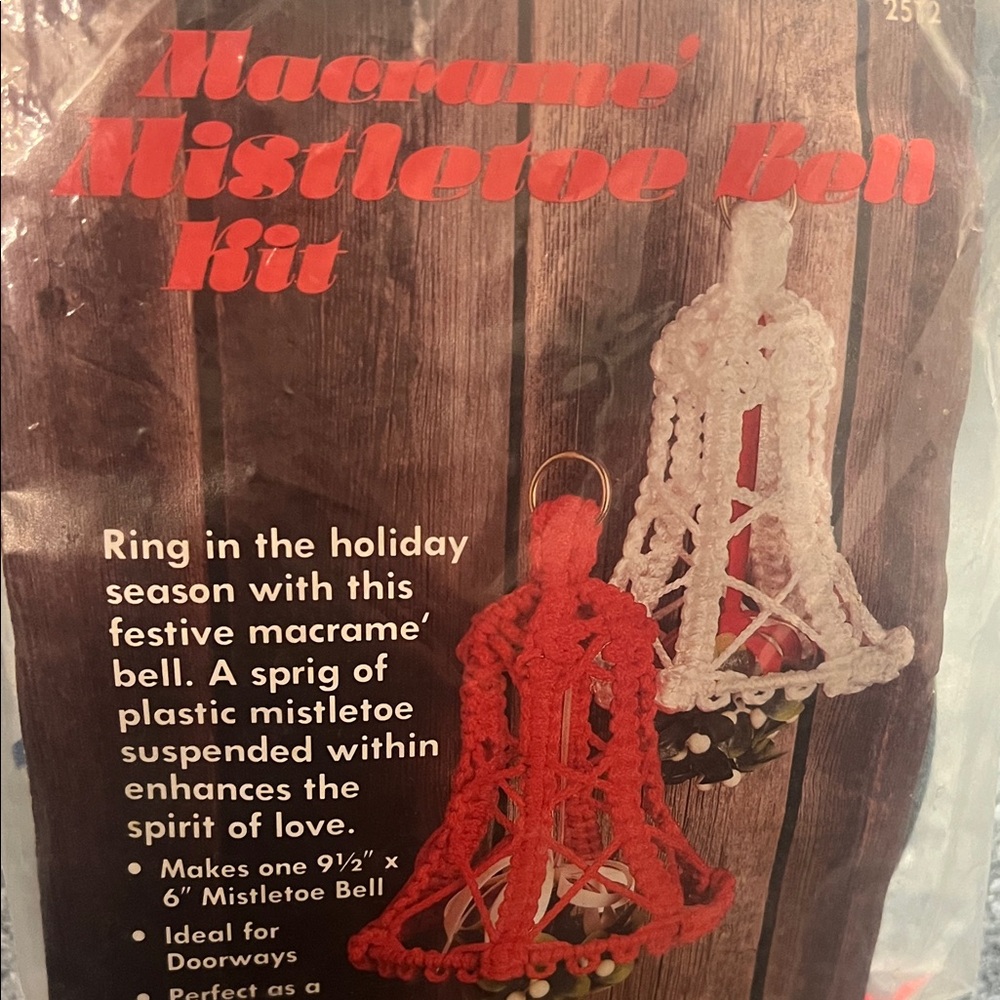 Vintage Macrame Mistletoe Bell Kit in Red and White. New in pkg